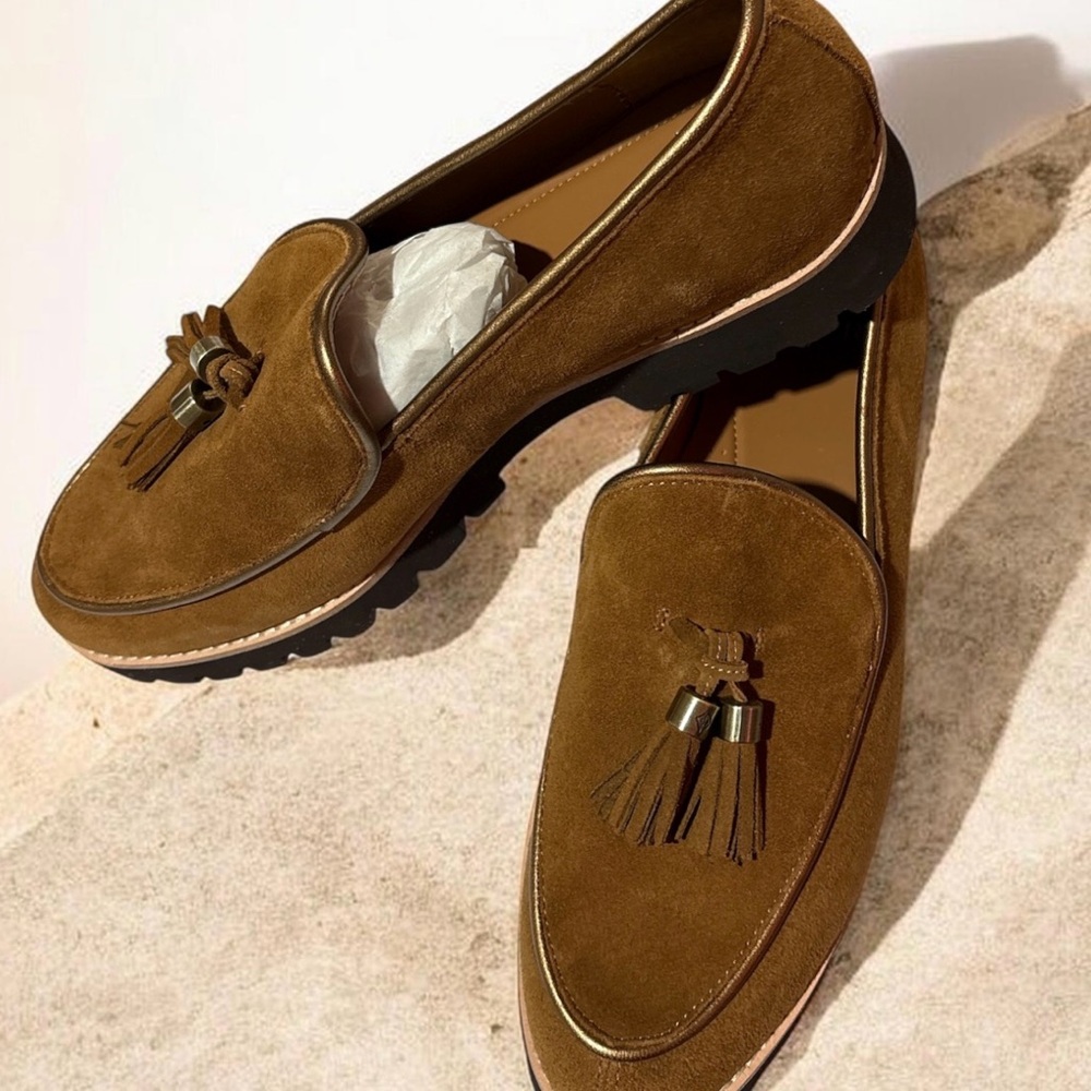 Donald Pliner Eclipse Tassel Loafers - Saddle Brown Suede - Size 11M (NWT) - Picture 2 of 5